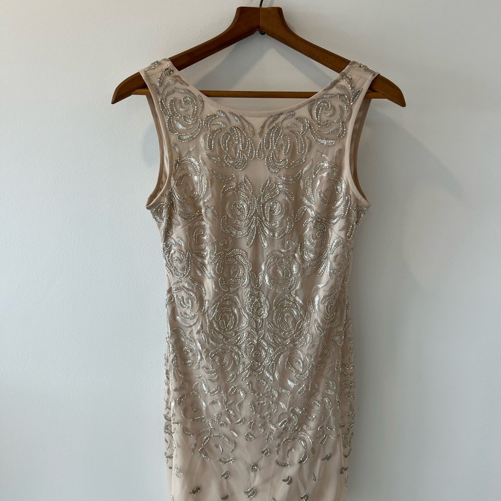 Aidan Mattox Sequin Embellished Tan Gold Cocktail Dress